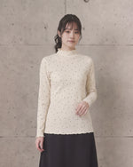 【全2色】S~XL メローフリルハイネックドットTシャツ