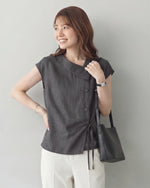 S~2XL アシンメトリーカシュクール リボン付きノースリーブトップス