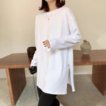 【秋新作】【全2色】S~2XL ゆったりドロップショルダー スリット入り長袖Tシャツ
