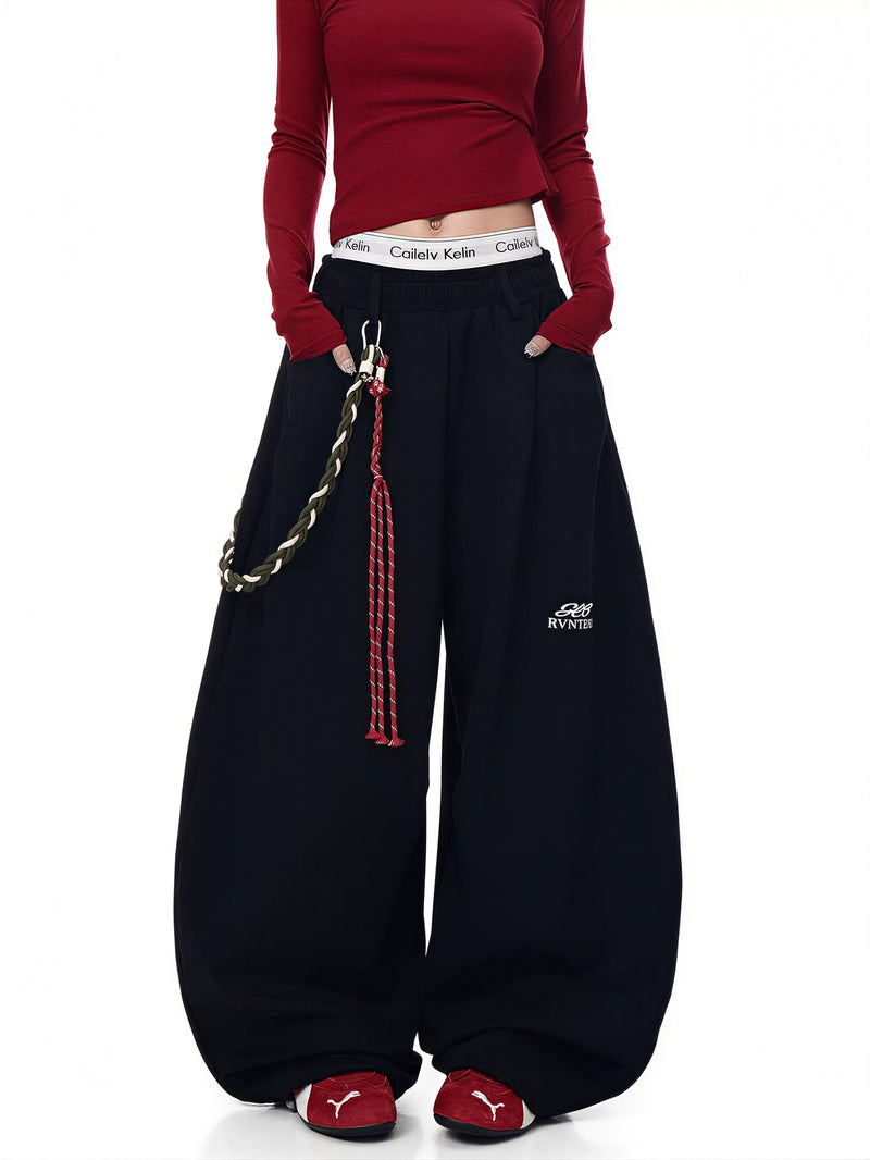 S-2XL ローウエスト チェーン付き ワイド スウェットパンツ