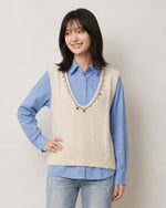 S~XL ビーズ付きVネックフェザリータッチニットベスト