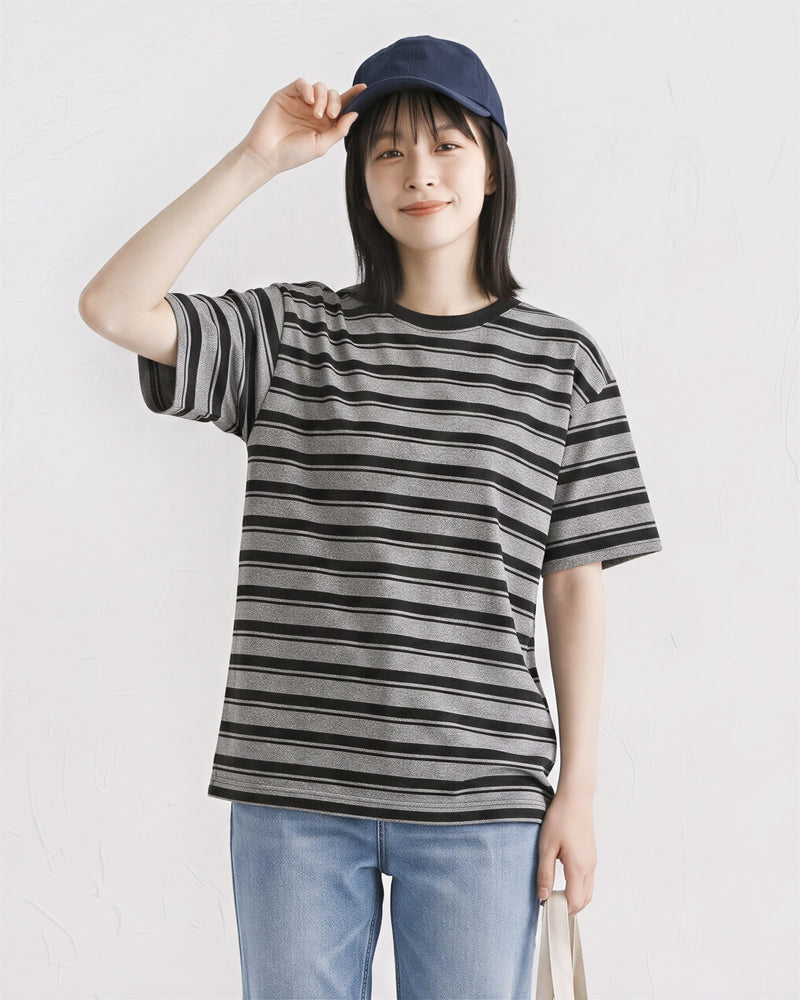 ブラックボーダー ルーズショルダーTシャツ