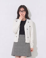 【秋新作】Vネック刺繍ショート丈ニットカーディガン