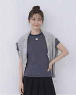 細ボーダー クルーネック スリムフィット 半袖Tシャツ