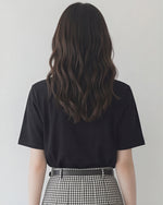 ブラック ゆったりドロップショルダー 立体ポケット刺繍 半袖Tシャツ