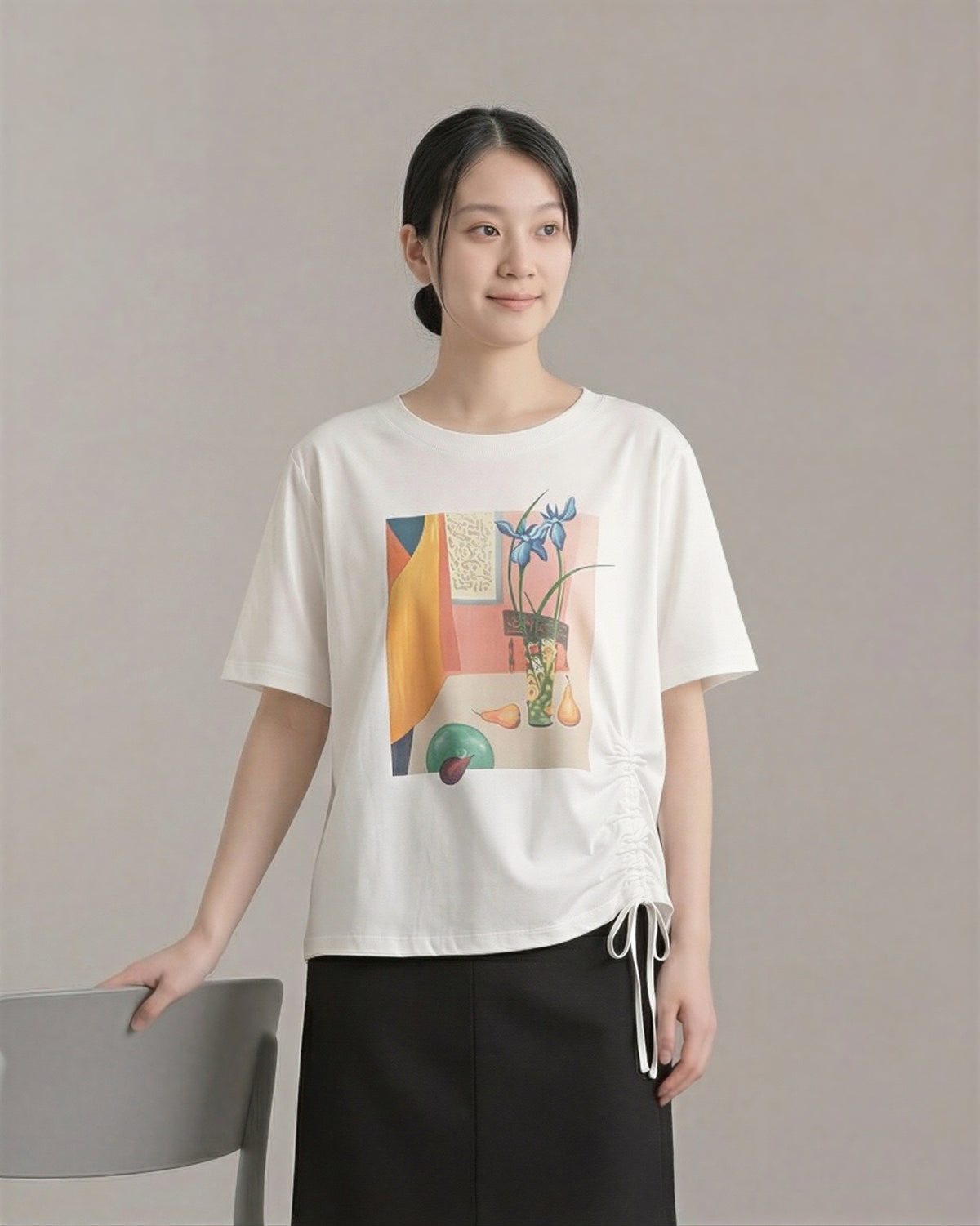 アートプリント サイドドロスト ゆったりTシャツ