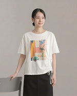 アートプリント サイドドロスト ゆったりTシャツ