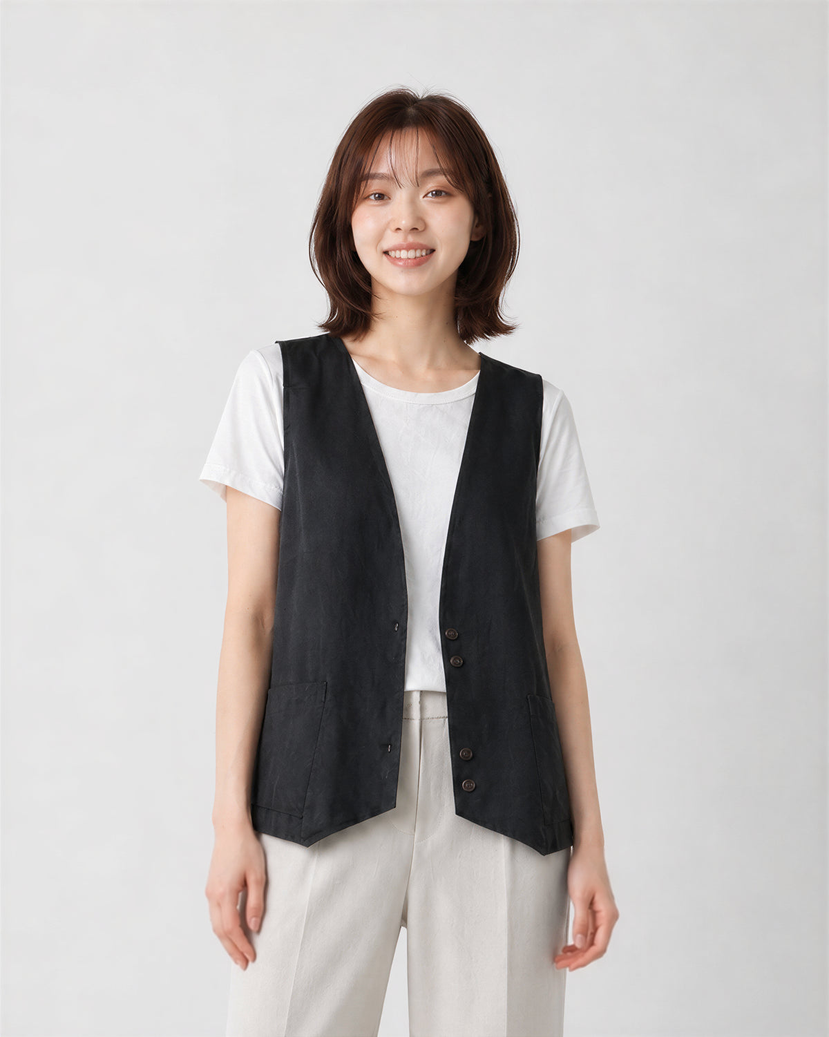 M~2XL 深Vボタンフロントゆったりベスト