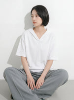 ゆったりドロップショルダー 無地 半袖フーディーTシャツ-ホワイト-3XL