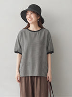 M-2XL ゆったりドロップショルダー チェックプルオーバー
