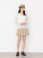 M~4XL Vネック まつげレース スリムレーストップス