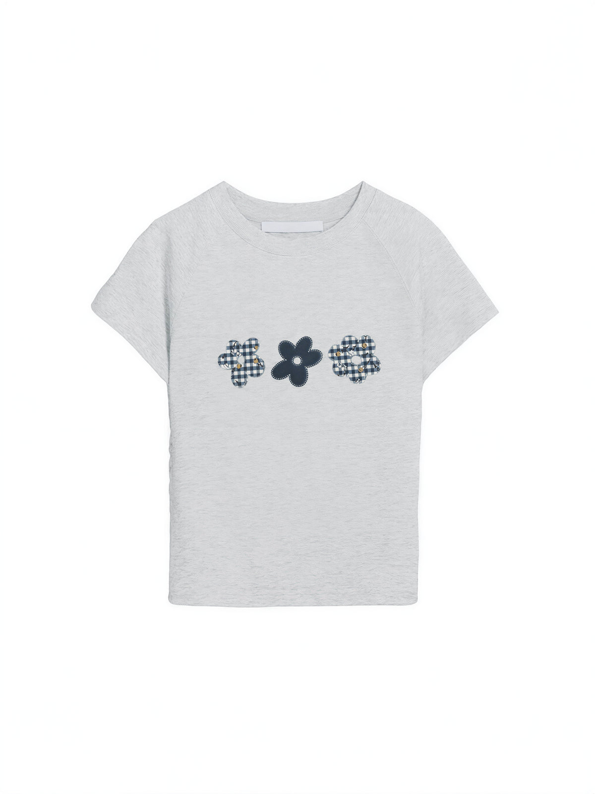 スリムフィット ラグランスリーブ フラワーアップリケTシャツ