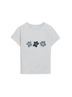 スリムフィット ラグランスリーブ フラワーアップリケTシャツ