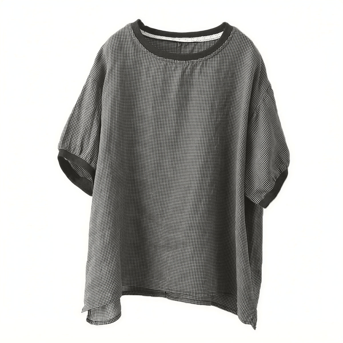 M-2XL ゆったりドロップショルダー チェックプルオーバー