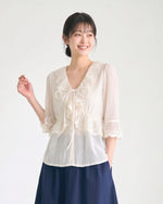 S~XL レースフリル リボンブラウス