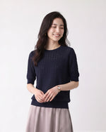 M~XL 透かしジャカード クルーネックニット