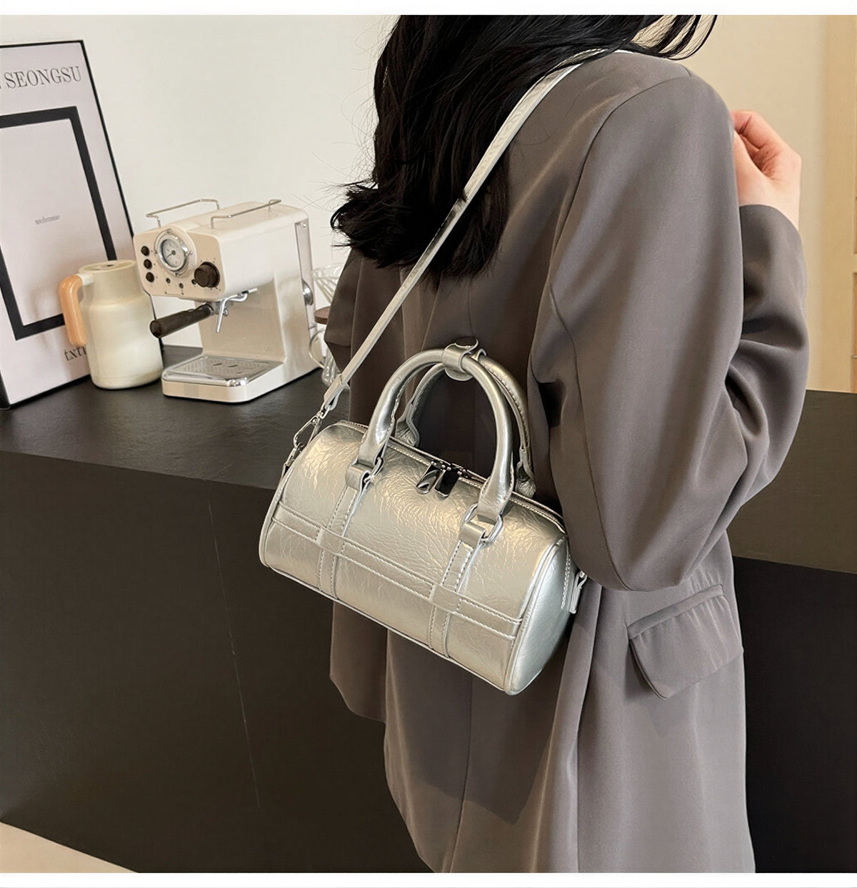 レトロな光沢 立体シリンダー ボウリングバッグ
