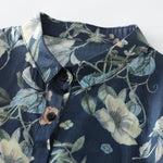 M~2XL レトロフラワープリント ブルーシャツ