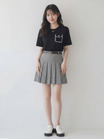 ブラック ゆったりドロップショルダー 立体ポケット刺繍 半袖Tシャツ
