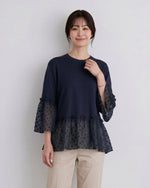 切り替えフリルヘム ドットシアーTシャツ