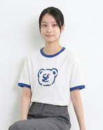 配色パイピング カートゥーンプリントTシャツ-ホワイト-L
