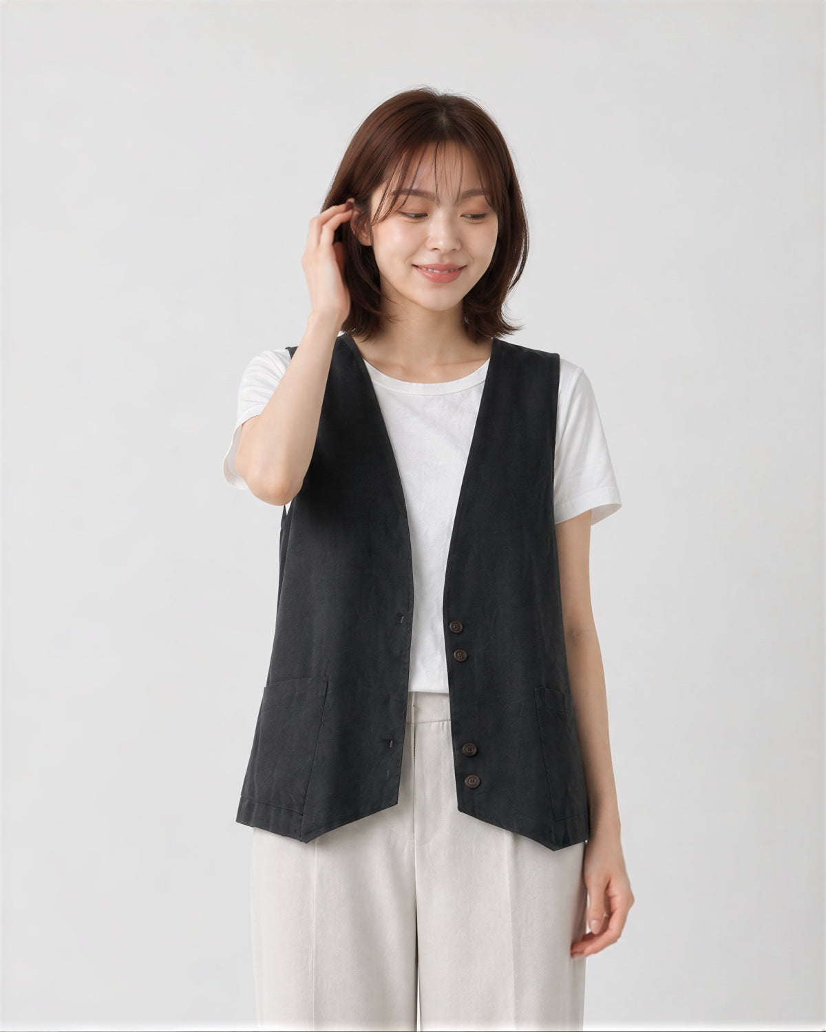 M~2XL 深Vボタンフロントゆったりベスト