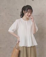 M~2XL レース切り抜き　スタンドカラーボタン留め　ゆったり半袖シャツ