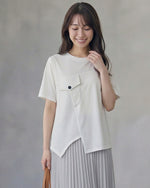 アシンメトリー切替 立体ポケット 半袖Tシャツ