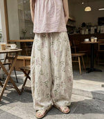 【全2色】M~2XL ボタニカルプリント ゆったりワイドパンツ