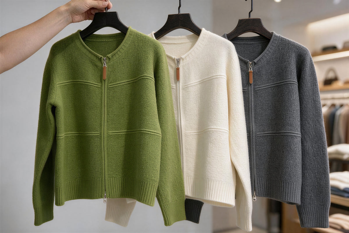 【全3色】S-2XL 立体感のあるテクスチャー入りショート丈ジップニットカーディガン