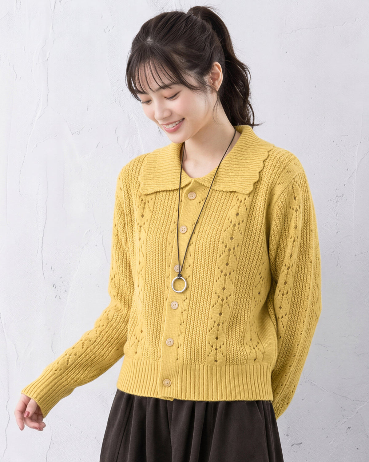 2色展開｜襟付き透かし編みニットトップス