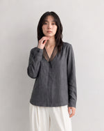 【秋新作】S~XL シアーメッシュ切り替えディープVブラウス