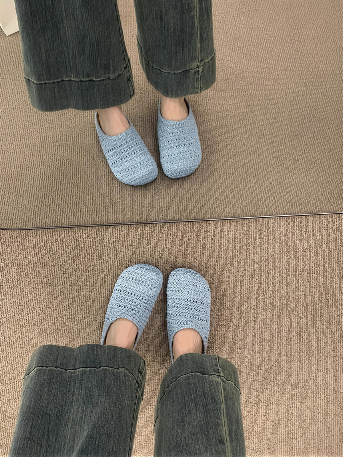 3色展開｜編み込み風・つま先ありフラットミュール