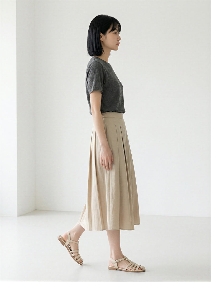 縦ラインスパンコール付き クルーネック ストレート 半袖Tシャツ