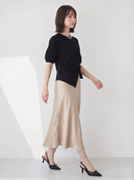 ツイストデザイン 不規則ヘム パフスリーブ 半袖Tシャツ