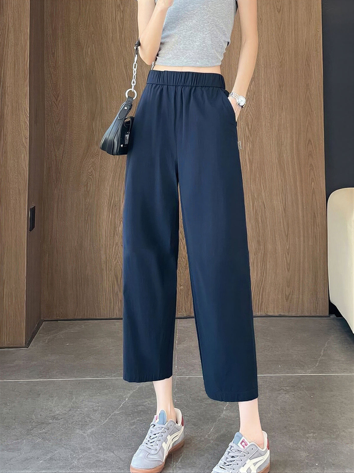 ウエストゴム ハイウエスト ストレート アンクルパンツ