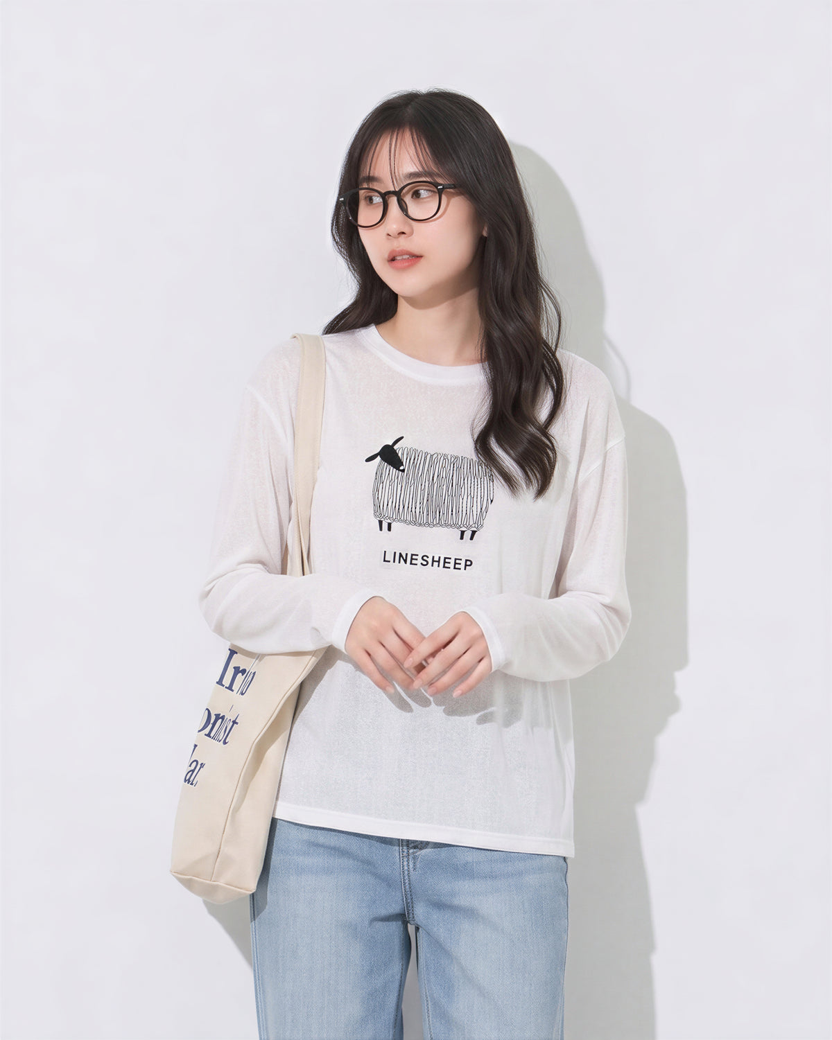 【秋新作】ラウンドネック ラグラン風プリント長袖Tシャツ