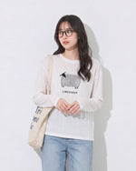 【秋新作】ラウンドネック ラグラン風プリント長袖Tシャツ