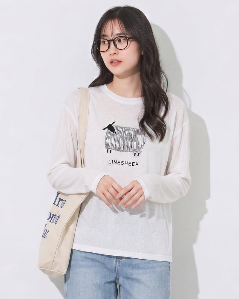 【秋新作】ラウンドネック ラグラン風プリント長袖Tシャツ