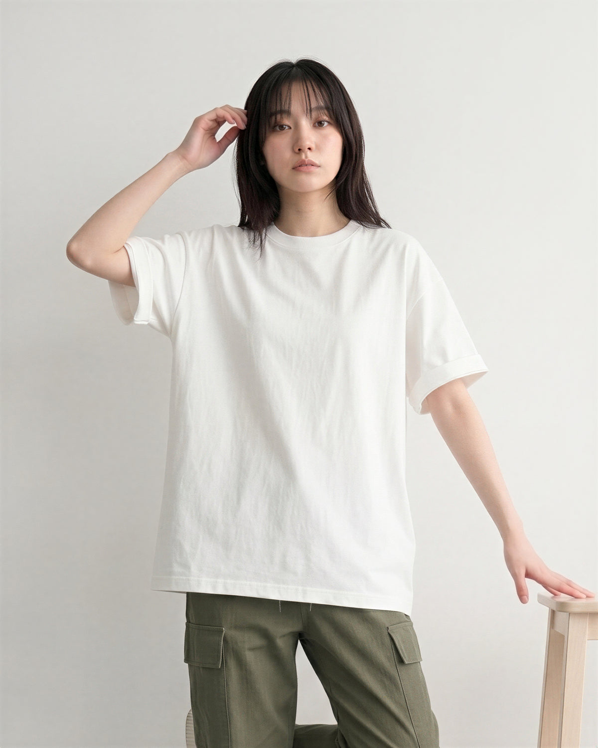 半袖Tシャツ ゆったりシルエット ミドル丈 カジュアル ドロップショルダー コットン