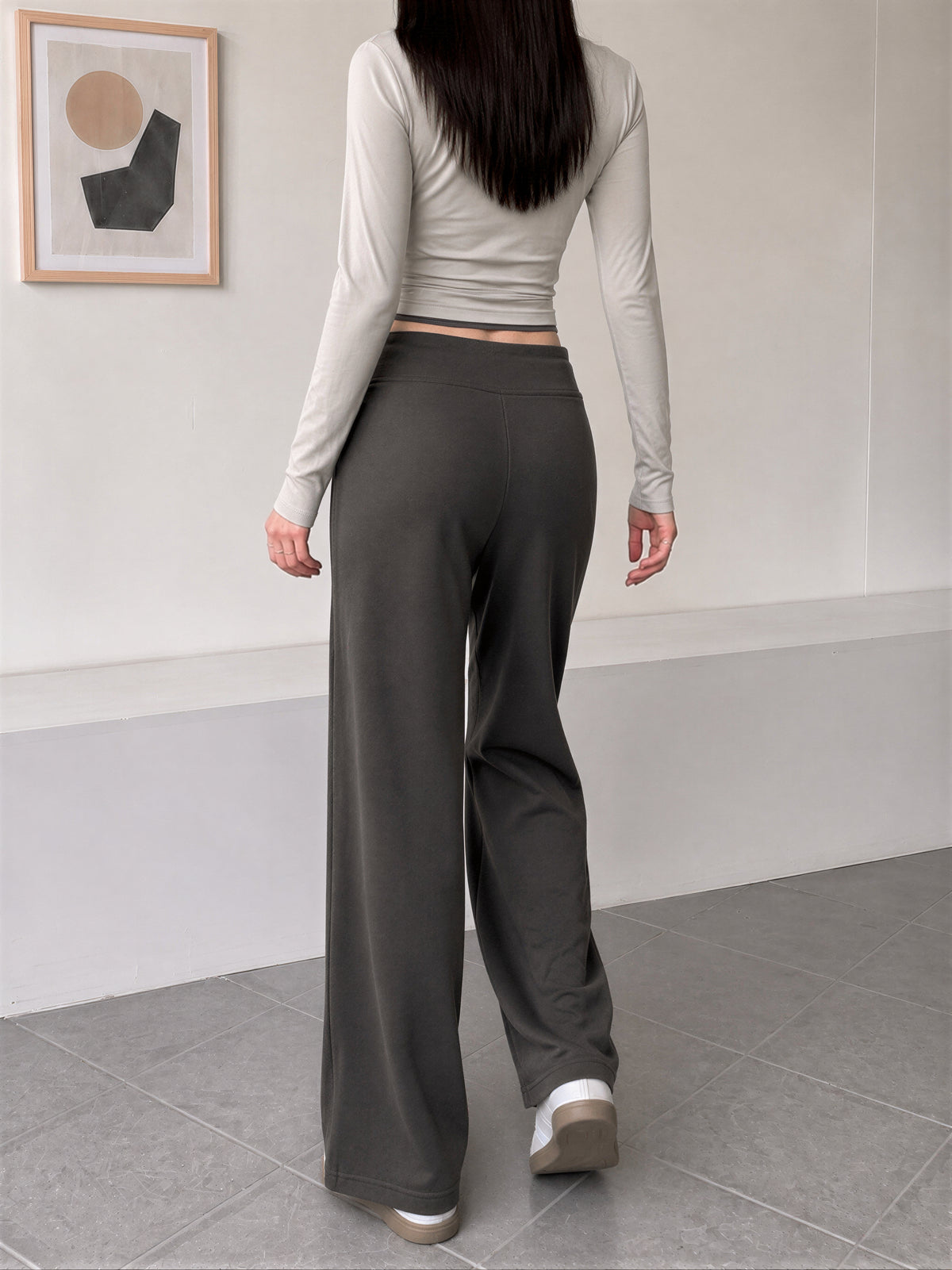 【全3色】S-XL ハイウエスト 落ち感ストレートワイドパンツ