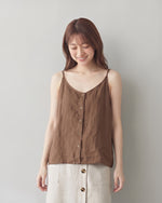 細ストラップ フロントボタン ゆったり キャミソールタンク-キャメル-3XL