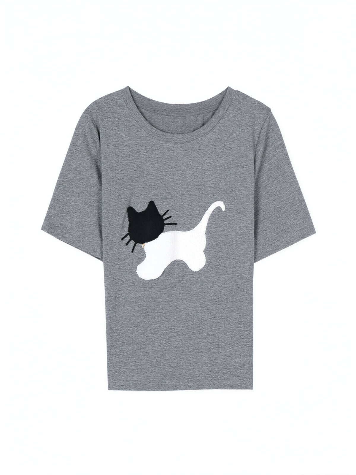 コットン素材、ネコ！子猫刺繍半袖Tシャツデザイン感ゆったりトップス