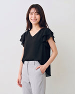 Vネック フリルスリーブ シフォンブラウス