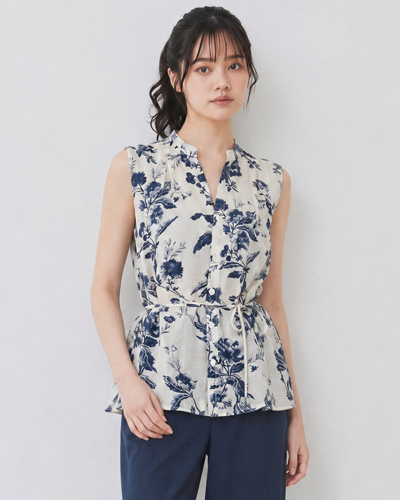 S~XL ブループリント ウエストマーク ノースリーブシャツ