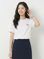 シンプル クルーネック ポニー刺繍Tシャツ-ホワイト-3XL
