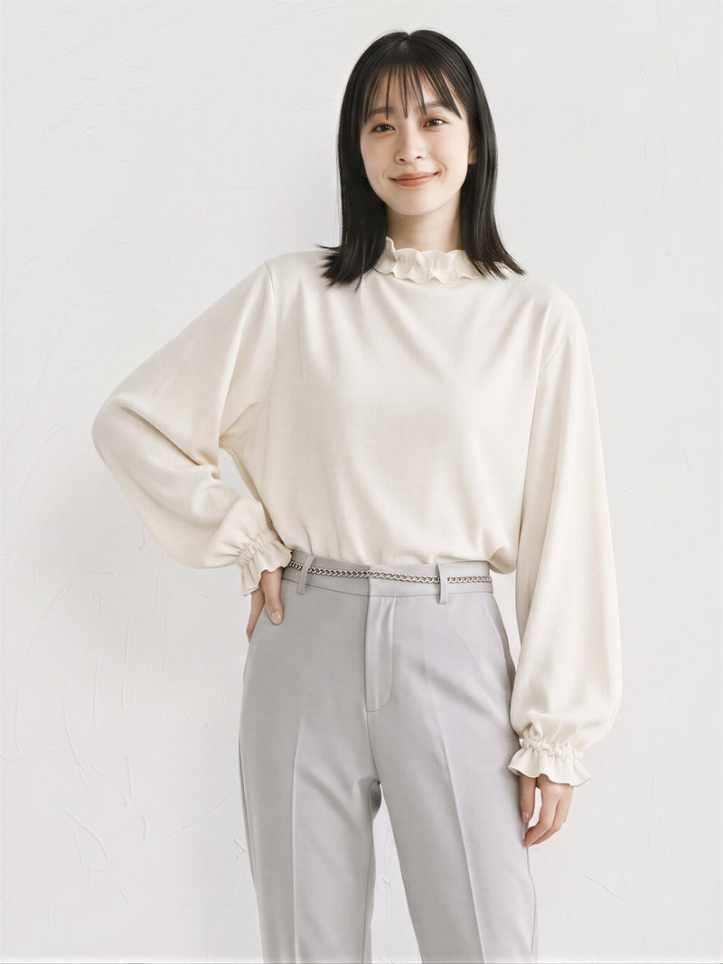 春秋シーズンフレンチウッド耳元長袖Tシャツコーデュロイゆったり長袖-ベージュ-L