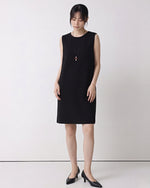 ラウンドネック ストレートシルエット ゆったり ノースリーブワンピース-ブラック-XL