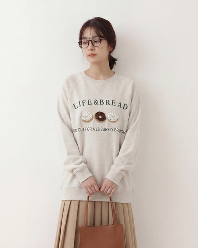 ライトグレー 肩落ち ゆったり クルーネック プリントスウェット-ライトグレー -XL