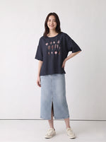 【全3色】M~2XL 刺繍デザイン ゆったり クルーネックTシャツ